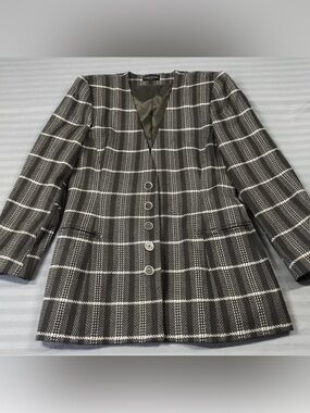 Harry Rosen Skirt Suit Womens 10 Brown Plaid Wool Cashmere Blazer Jacket Set